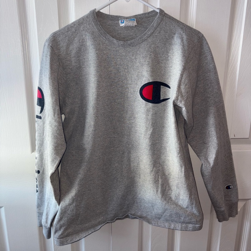 Champion Heather Gray Logo Long Sleeve Tee
